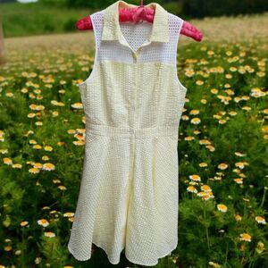 Charming Charlie Yellow Gingham Dress Size S butter cream yellow